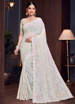 Georgette Dusty Pista Wedding Wear Embroidery Work Saree